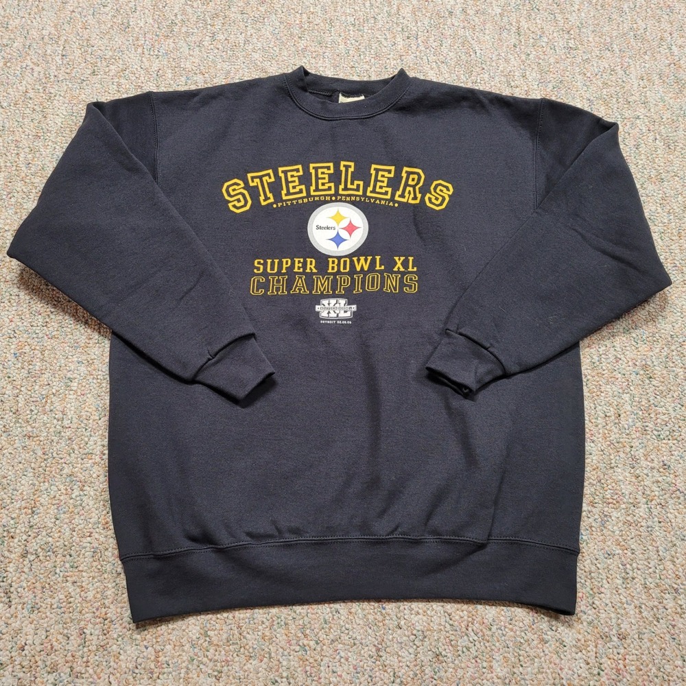 Pittsburgh Steelers Sweatshirt Mens Large Black Super Bowl XL NFL Football VTG